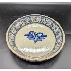 Salt Glazed Pottery Heart Plate Spongeware Cobalt Blue 9.75" Beaumont Brothers